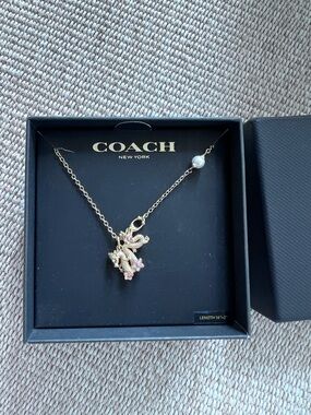 Coach Year of the Dragon Necklace Gold Pink Crystal Star Pearl NWT Price Firm